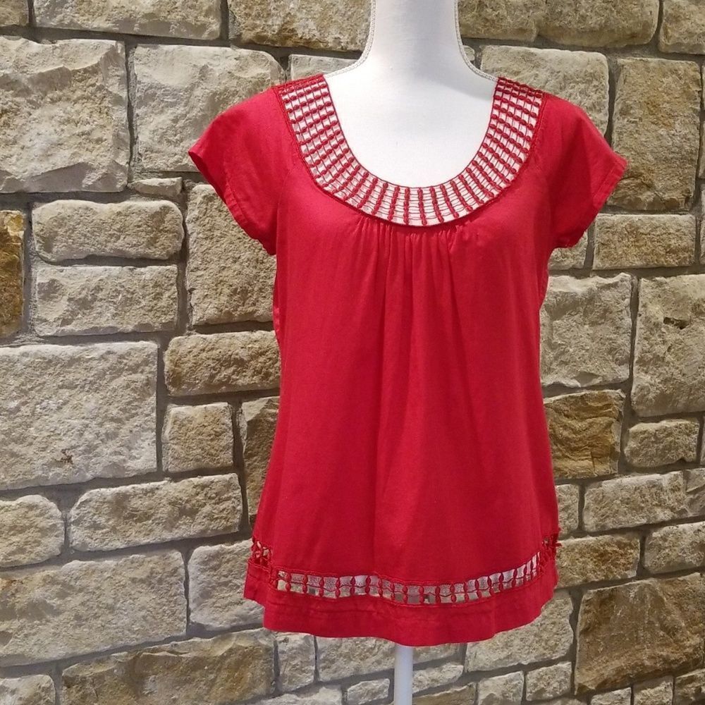 F21 Women's Embroidered Top Size Large Red Forever 21